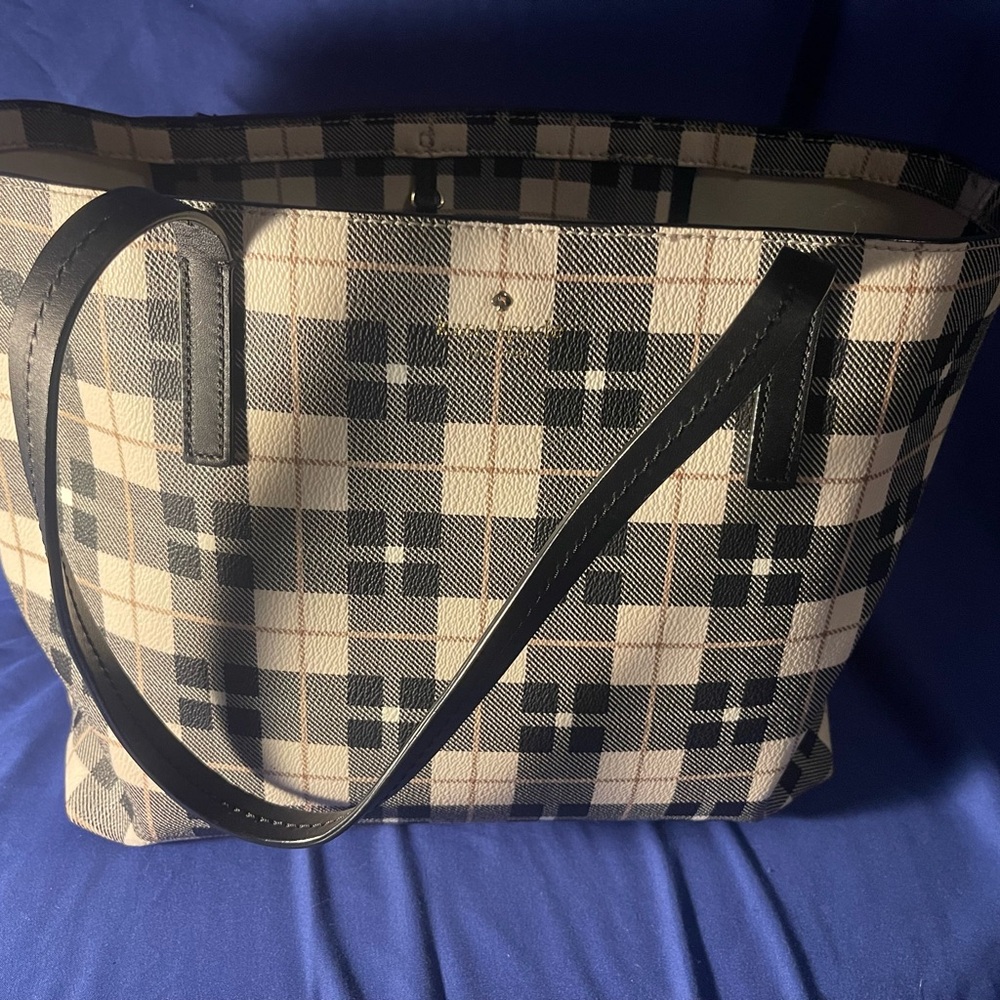 Kate Spade Plaid Tote Bag - Black and Cream